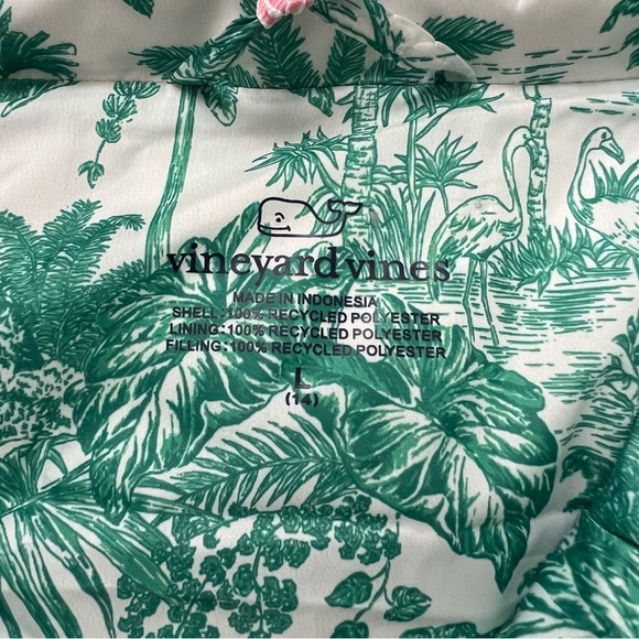 Vineyard Vines Oversized Printed Puffer Vest Toile Green Meadow Girls - Size L - Picture 9 of 9